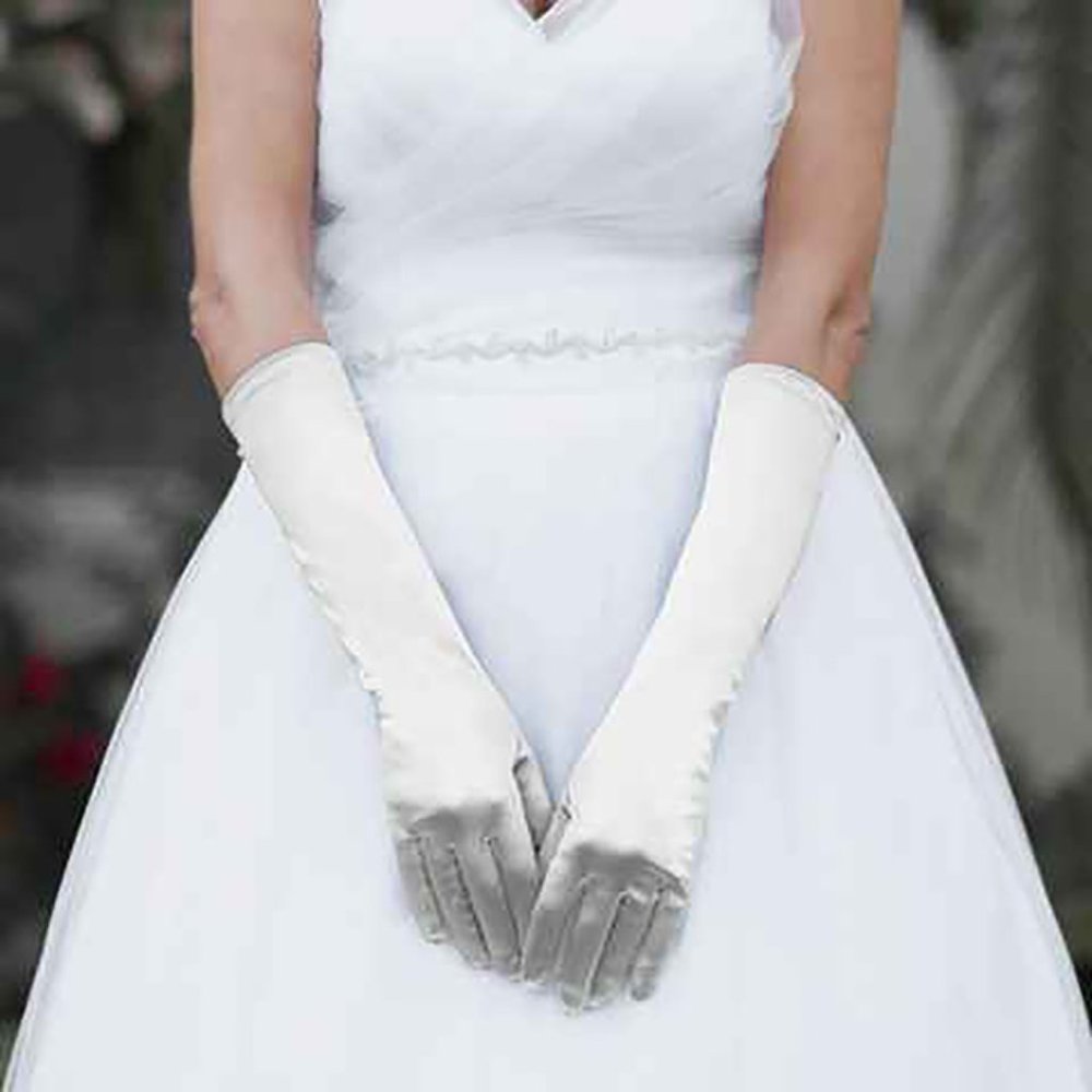 Medium Satin Wedding Gloves, White